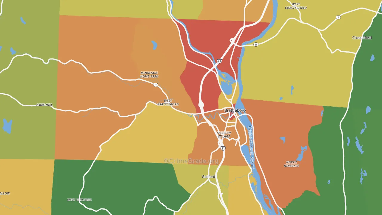 Brattleboro, VT Map of Drug-Related Crime Rates