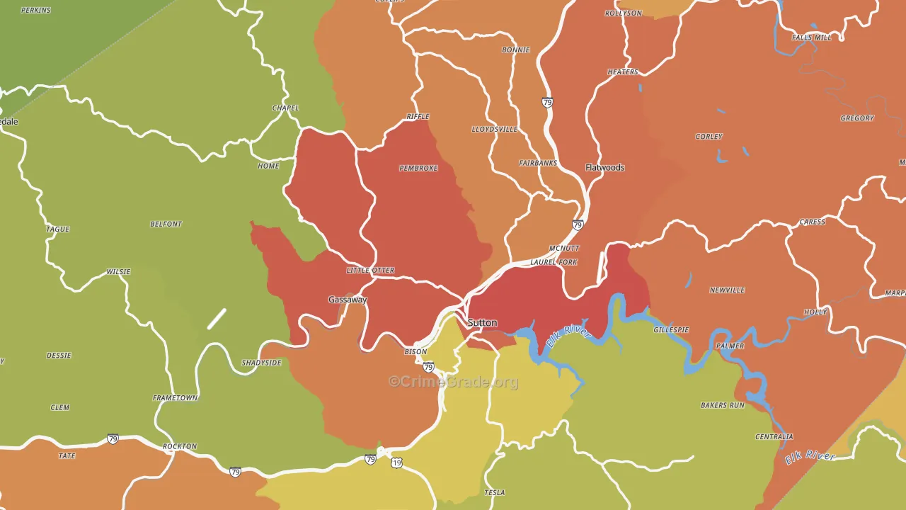 Braxton County, WV Map of Drug-Related Crime Rates