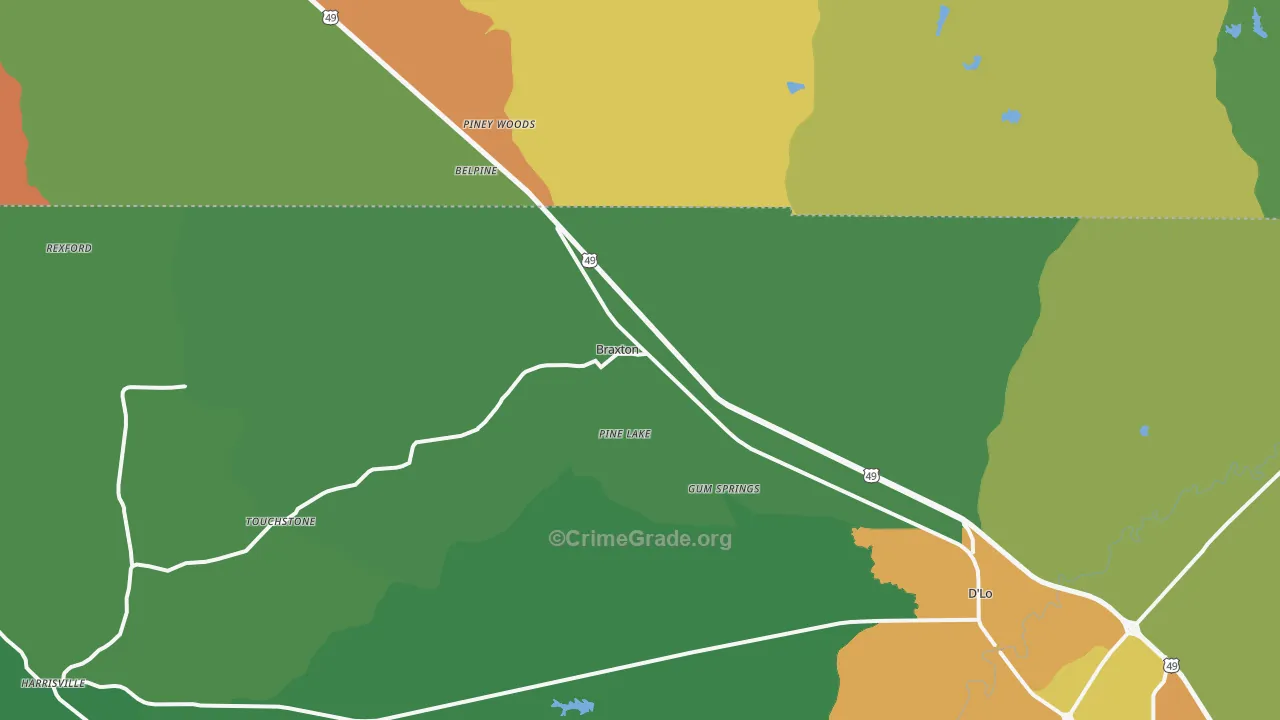 Braxton, MS Map of Drug-Related Crime Rates