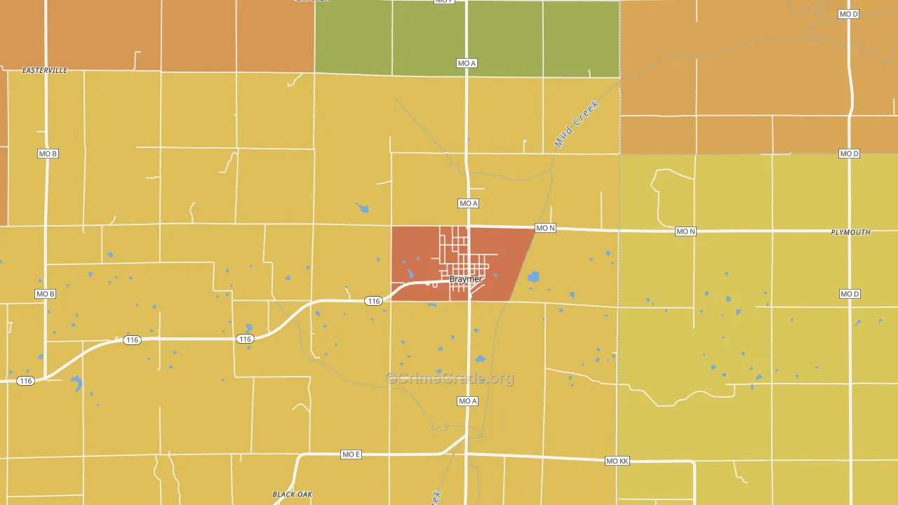 Braymer, MO Map of Drug-Related Crime Rates