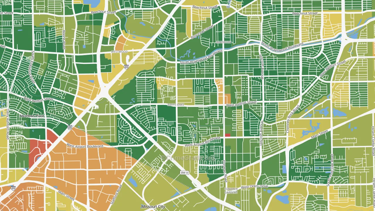 Brays Oaks, Houston, TX Map of Drug-Related Crime Rates