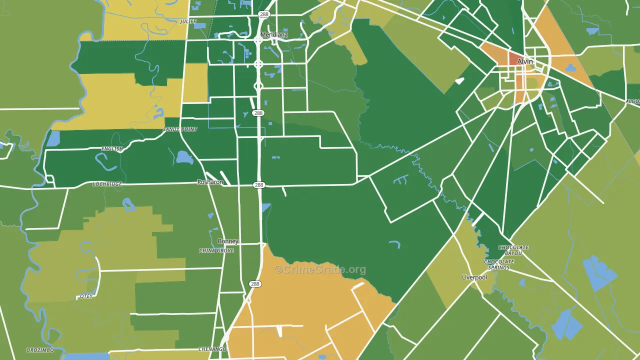 Brazoria County, TX Map of Drug-Related Crime Rates