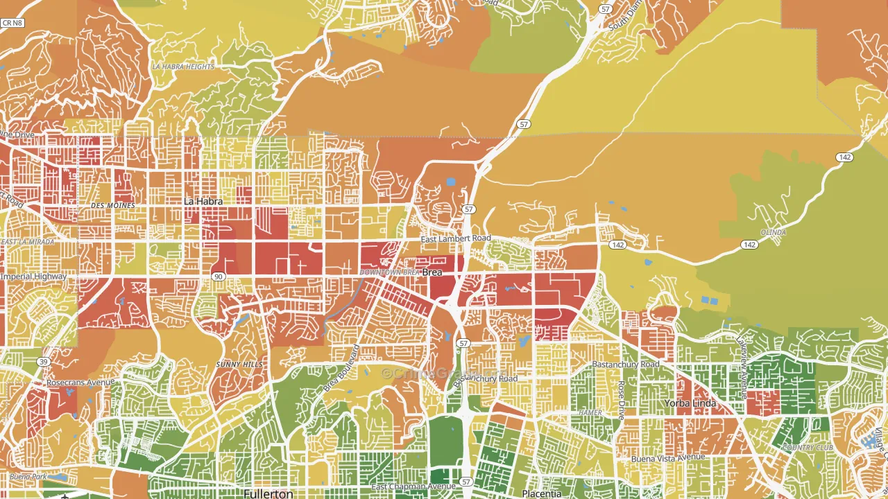 Brea, CA Map of Drug-Related Crime Rates