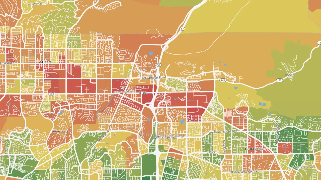 Brea-Olinda, Brea, CA Map of Drug-Related Crime Rates