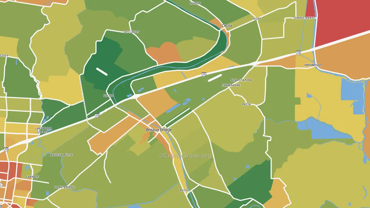 Breaux Bridge, LA Map of Drug-Related Crime Rates