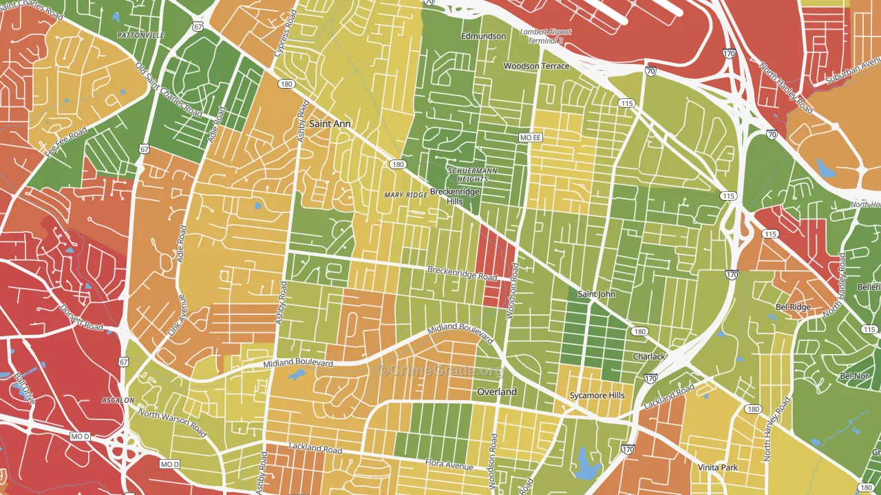 Breckenridge Hills, MO Map of Drug-Related Crime Rates
