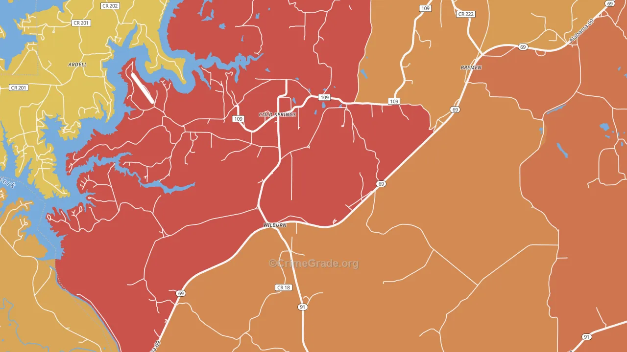 Bremen, AL Map of Drug-Related Crime Rates