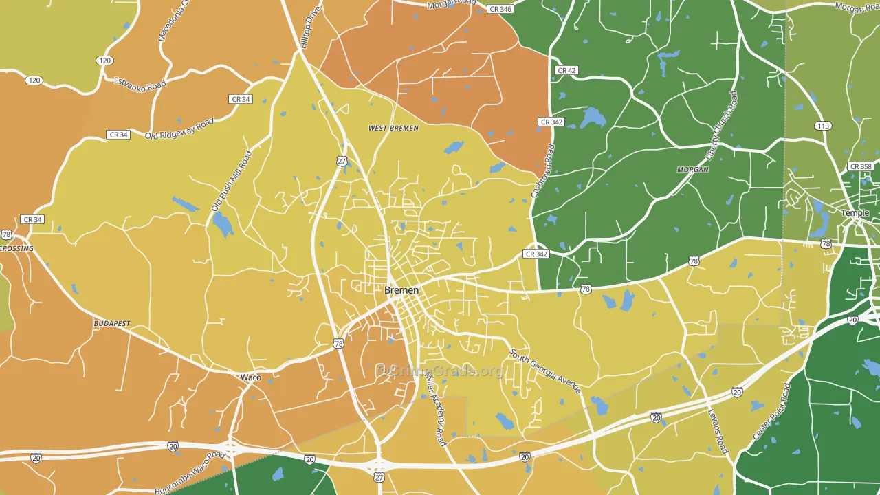 Bremen, GA Map of Drug-Related Crime Rates