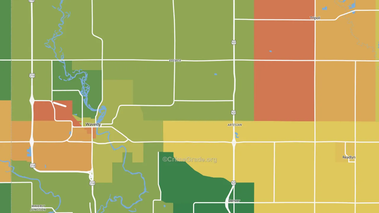 Bremer County, IA Map of Drug-Related Crime Rates