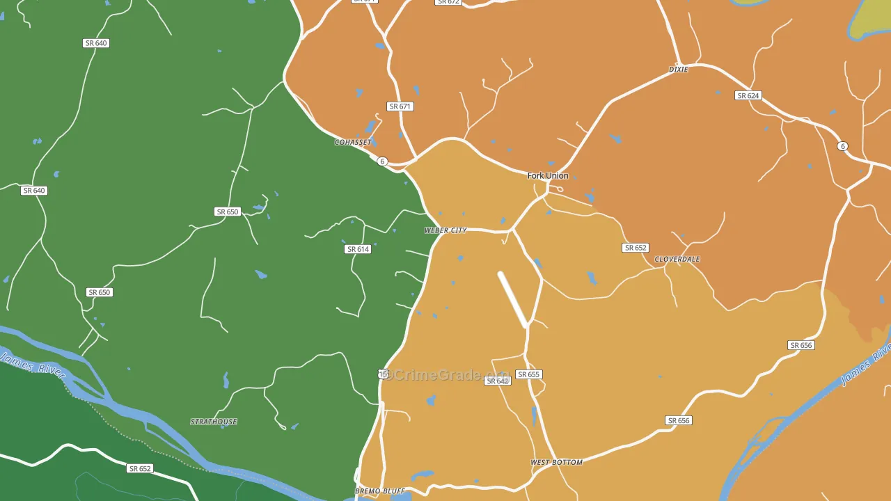 Bremo Bluff, VA Map of Drug-Related Crime Rates
