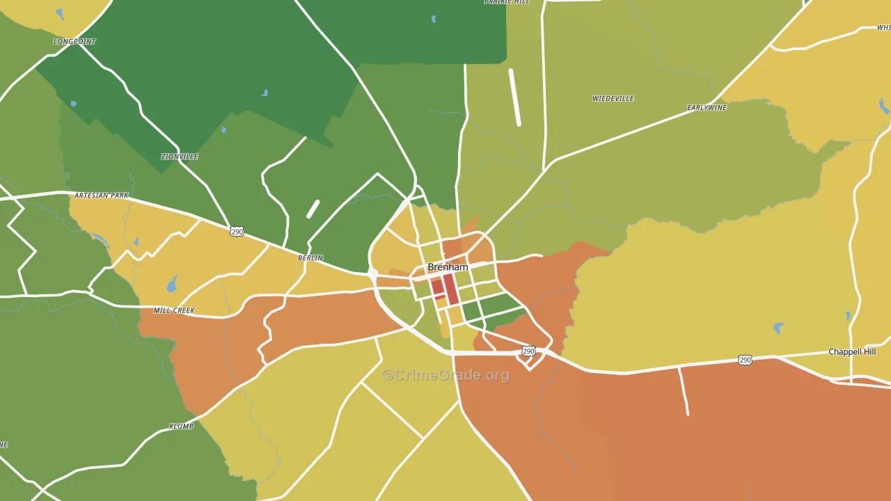 Brenham, TX Map of Drug-Related Crime Rates