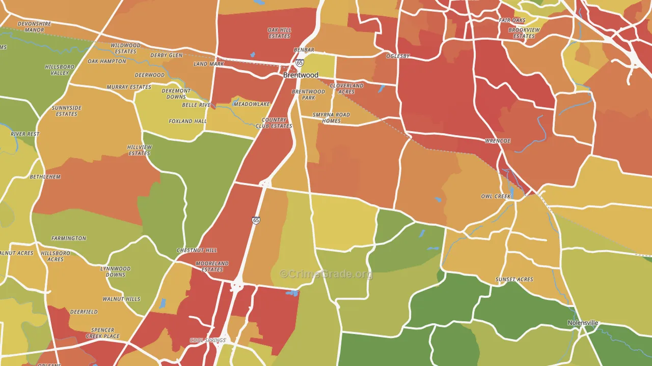 Brentwood, TN Map of Drug-Related Crime Rates