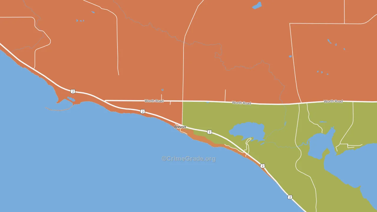 Brevort, MI Map of Drug-Related Crime Rates