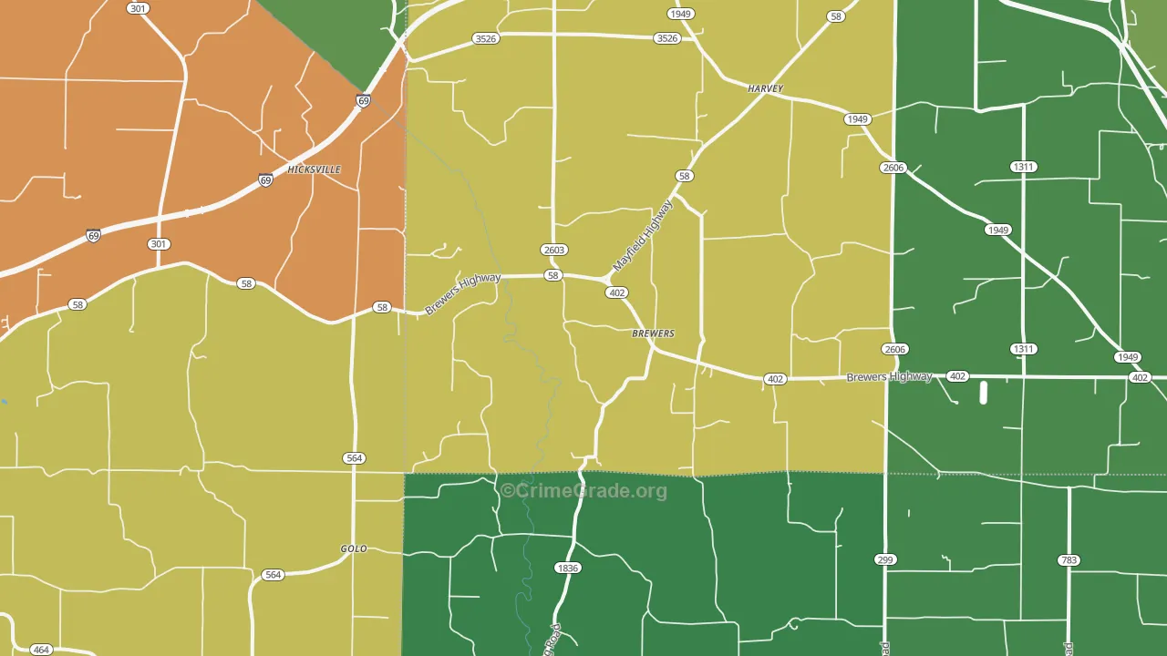 Brewers, KY Map of Drug-Related Crime Rates
