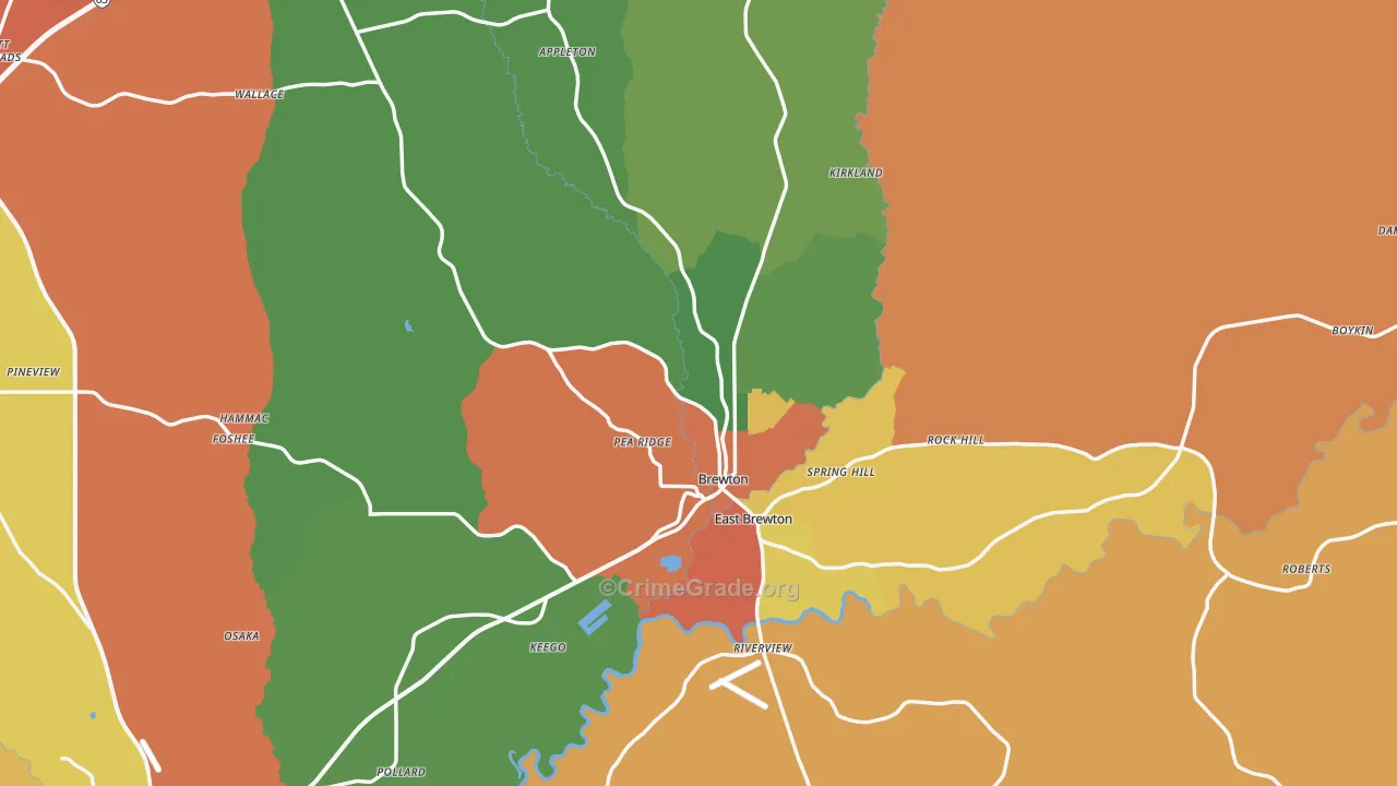 Brewton, AL Map of Drug-Related Crime Rates