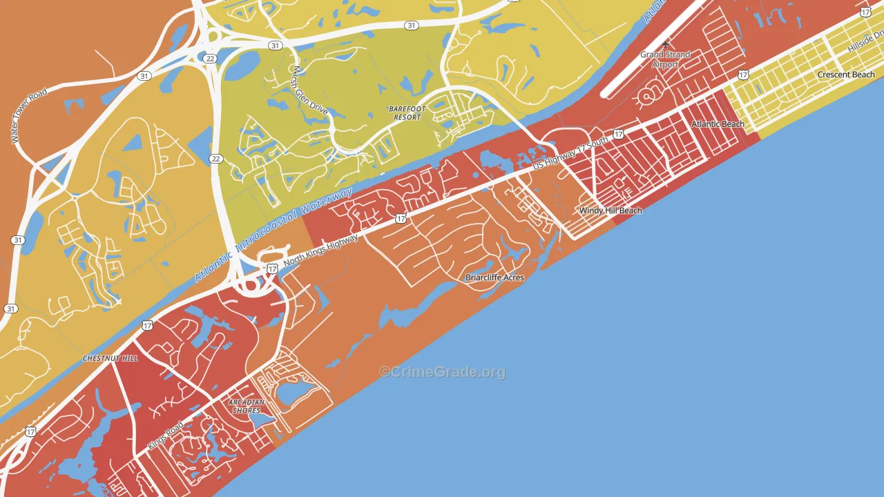 Briarcliffe Acres, SC Map of Drug-Related Crime Rates