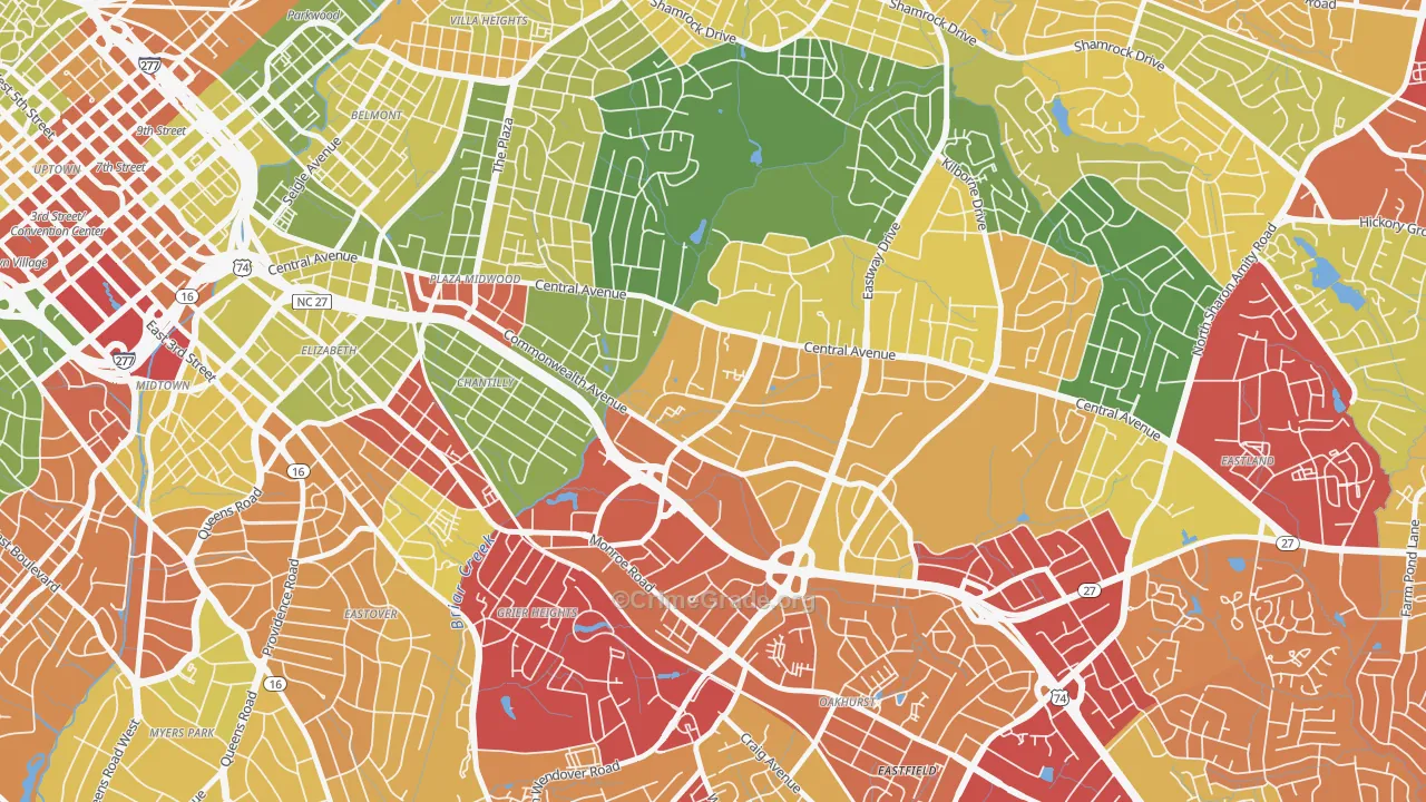 Briarcreek-Woodland, Charlotte, NC Map of Drug-Related Crime Rates