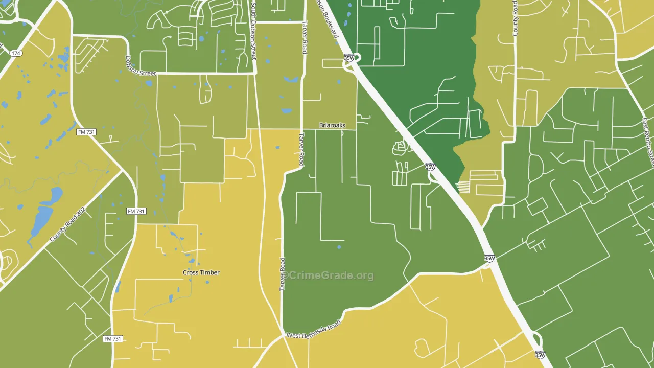 Briaroaks, TX Map of Drug-Related Crime Rates