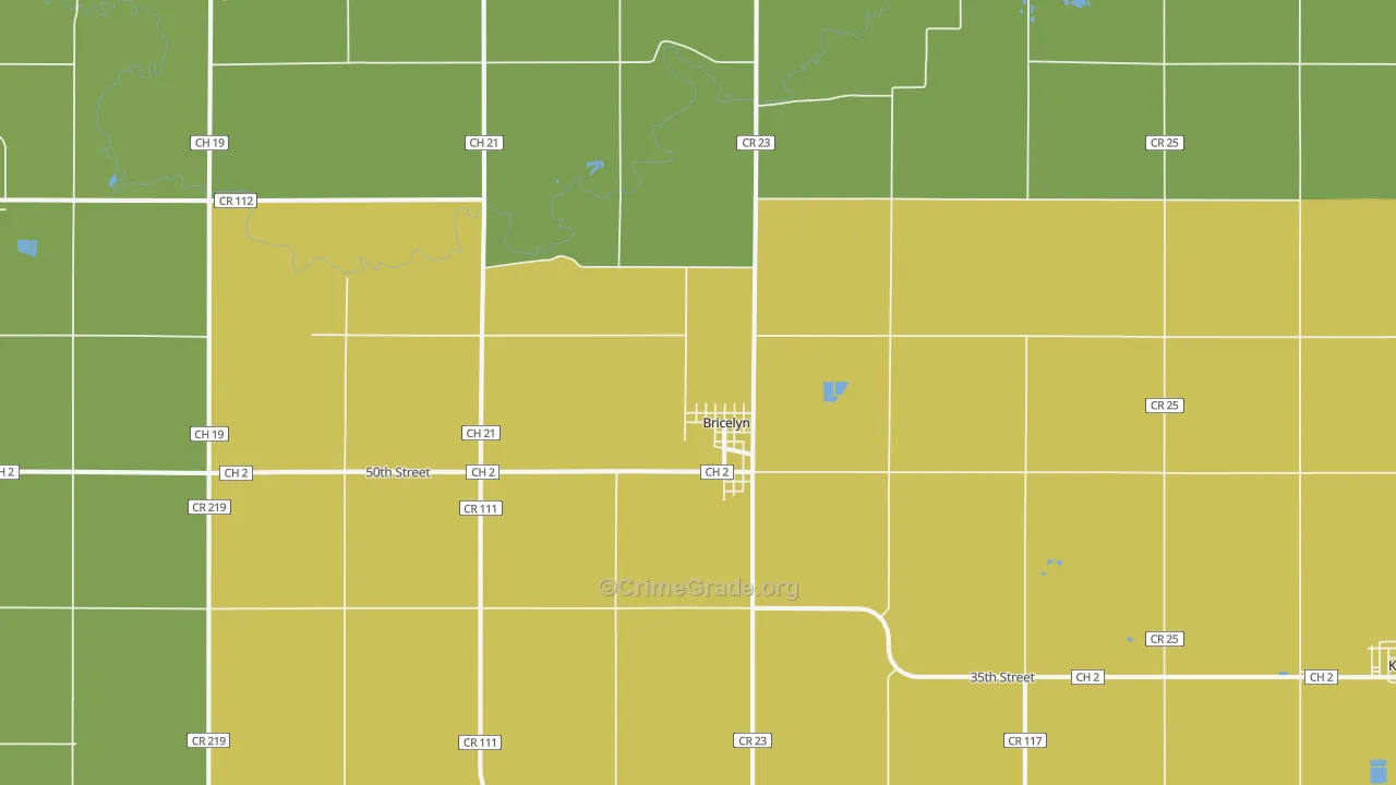 Bricelyn, MN Map of Drug-Related Crime Rates