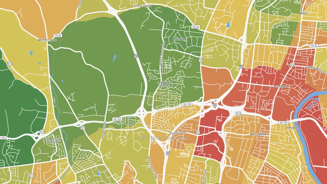 Brick Church Bellshire, Nashville, TN Map of Drug-Related Crime Rates