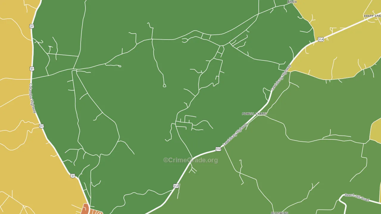 Brick Church, TN Map of Drug-Related Crime Rates