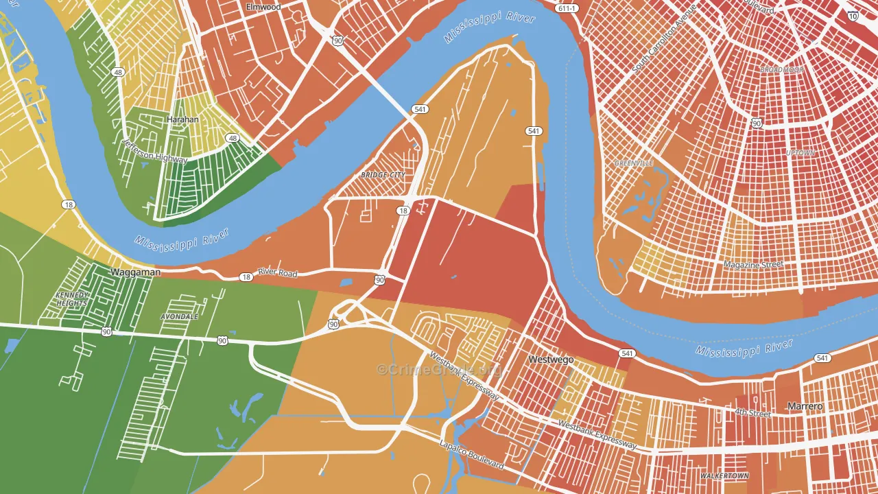 Bridge City, LA Map of Drug-Related Crime Rates