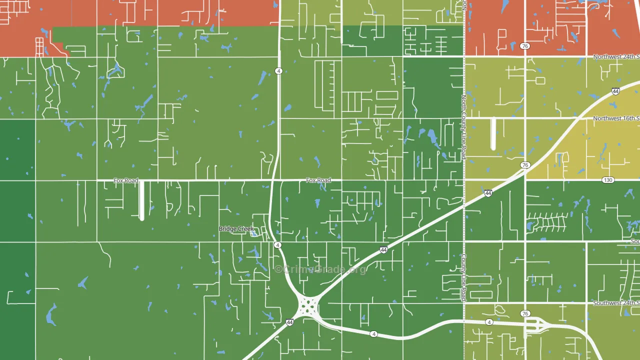 Bridge Creek, OK Map of Drug-Related Crime Rates