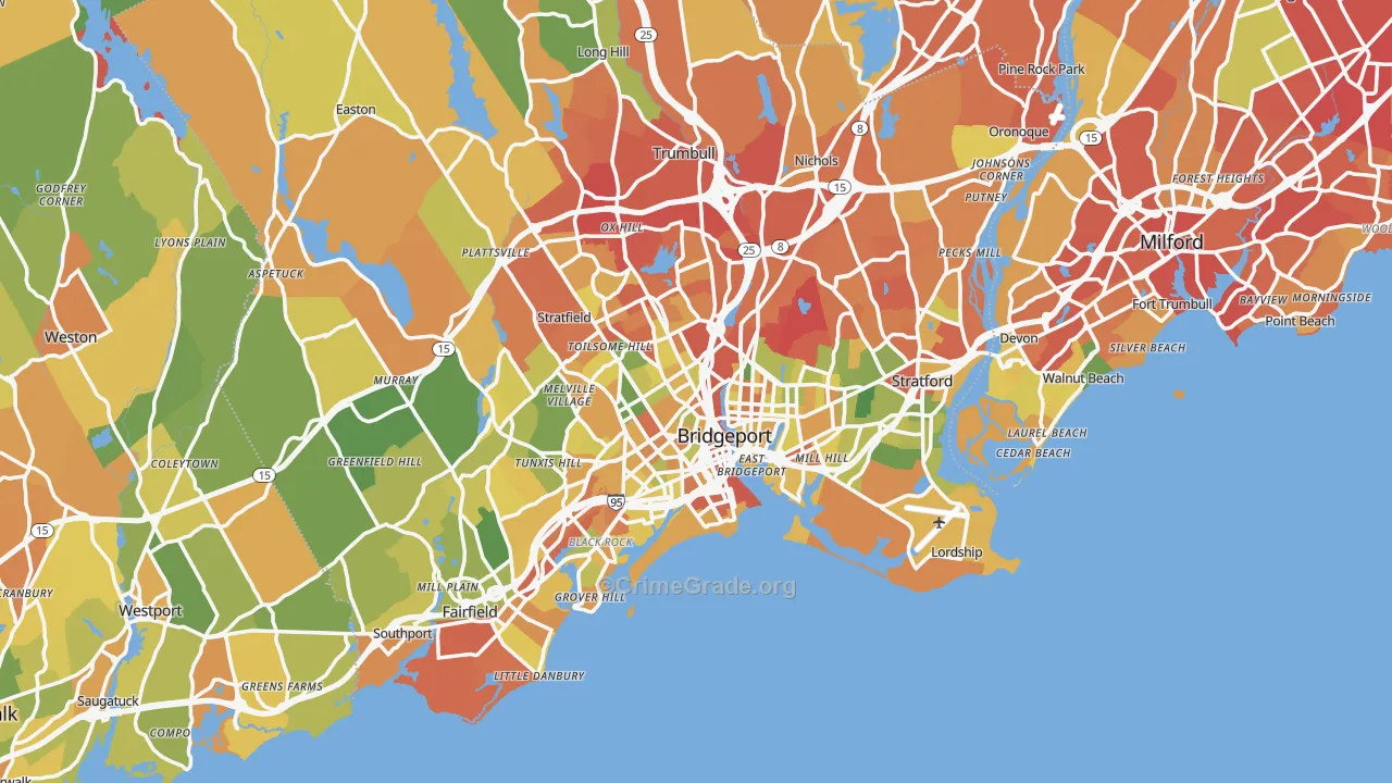Bridgeport, CT Map of Drug-Related Crime Rates