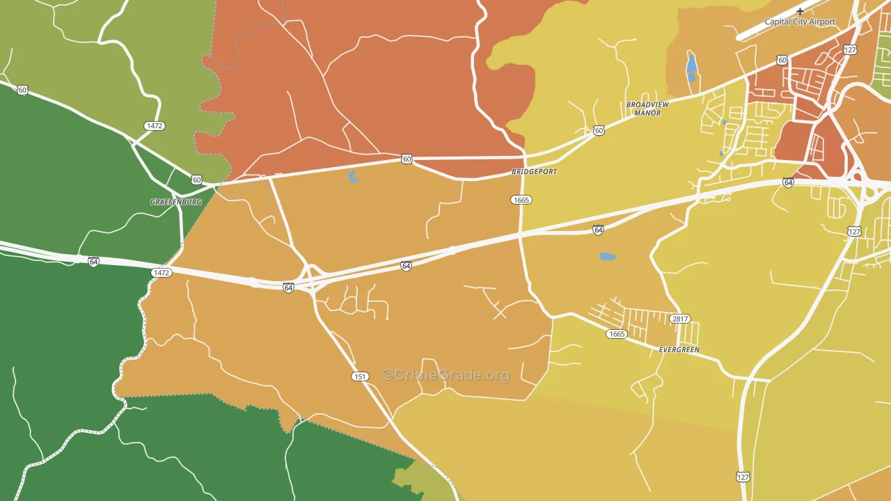 Bridgeport, KY Map of Drug-Related Crime Rates
