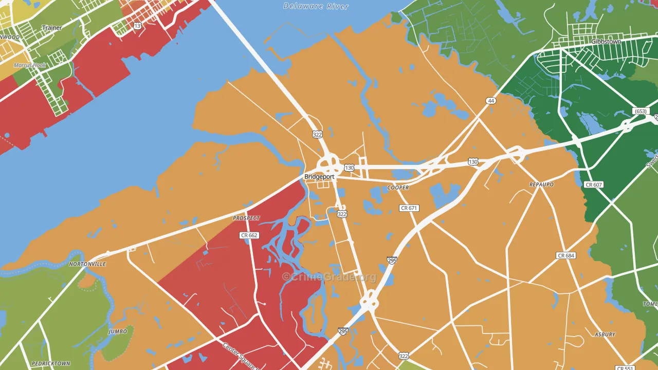 Bridgeport, NJ Map of Drug-Related Crime Rates