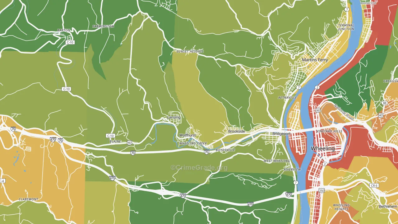 Bridgeport, OH Map of Drug-Related Crime Rates