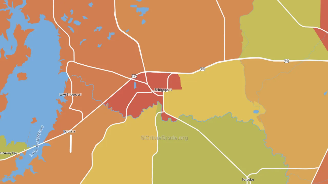 Bridgeport, TX Map of Drug-Related Crime Rates