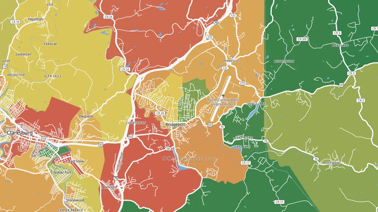 Bridgeport, WV Map of Drug-Related Crime Rates