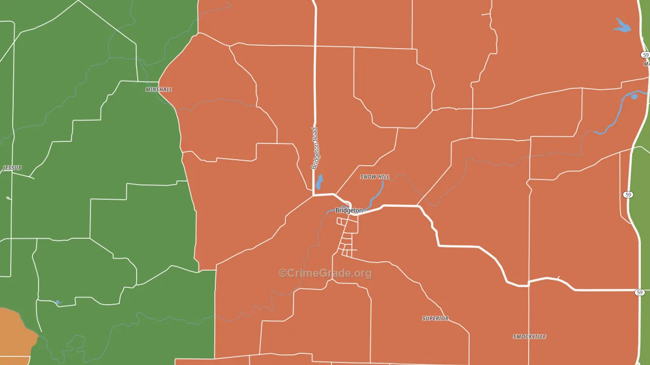 Bridgeton, IN Map of Drug-Related Crime Rates
