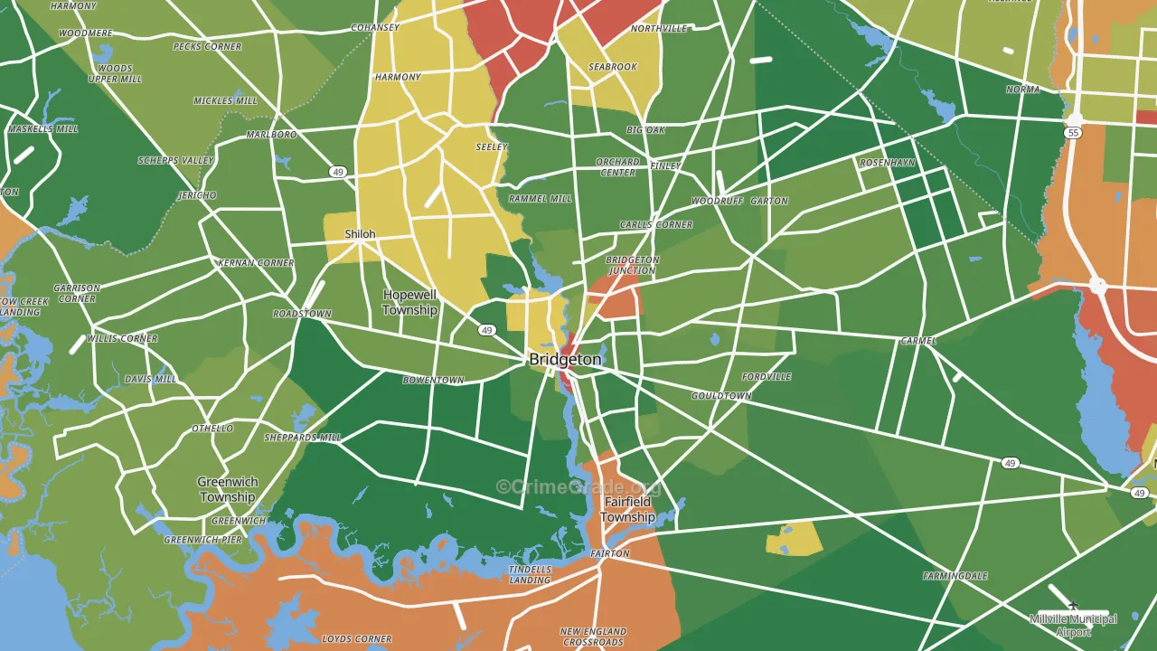 Bridgeton, NJ Map of Drug-Related Crime Rates