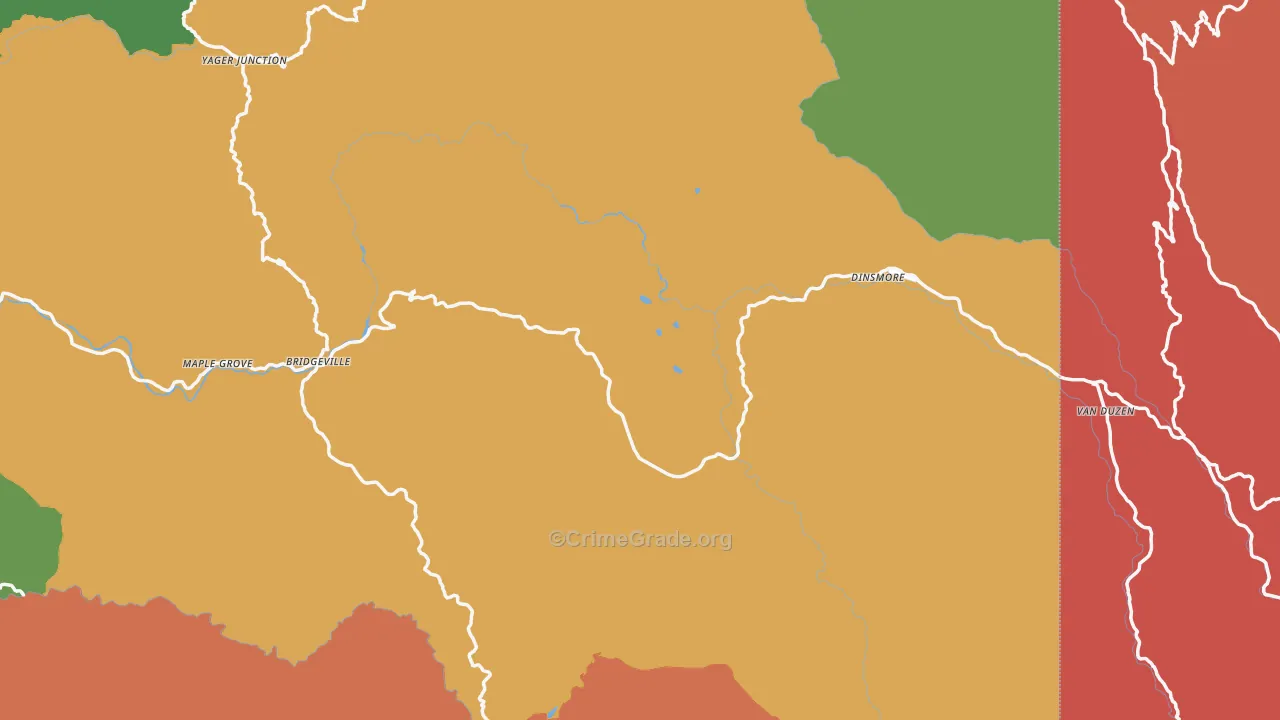 Bridgeville, CA Map of Drug-Related Crime Rates