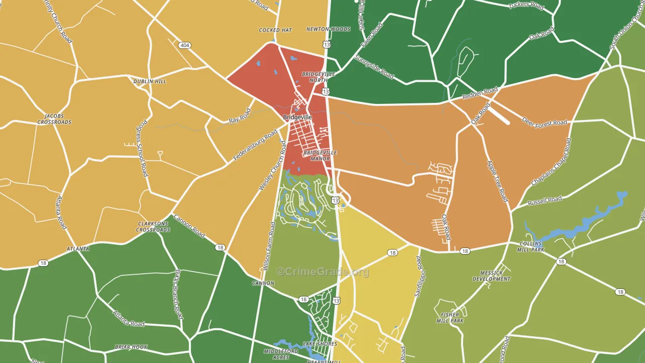 Bridgeville, DE Map of Drug-Related Crime Rates