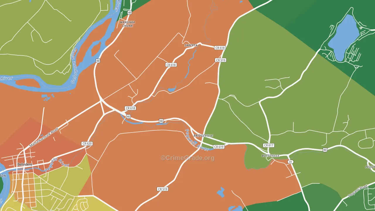 Bridgeville, NJ Map of Drug-Related Crime Rates