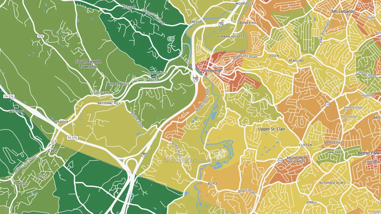 Bridgeville, PA Map of Drug-Related Crime Rates