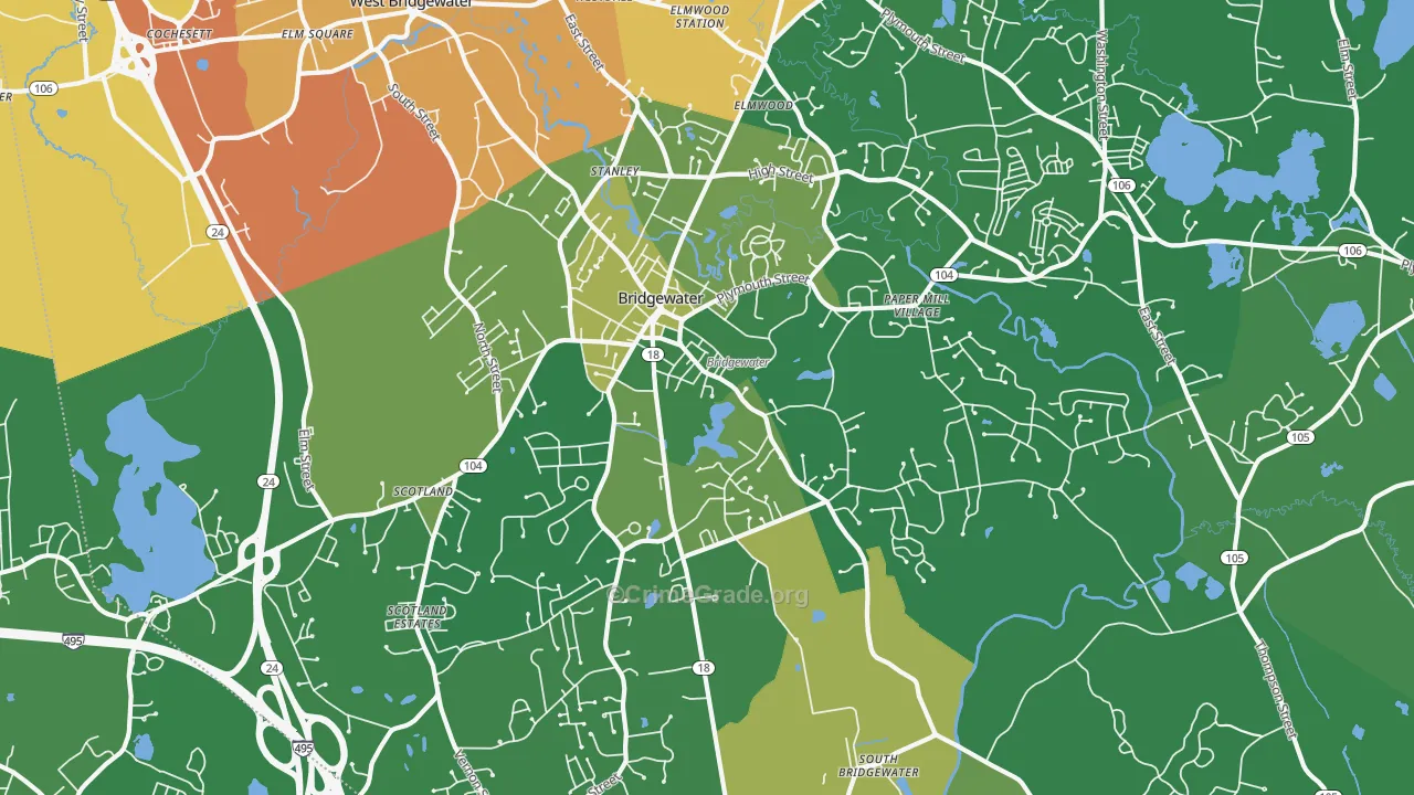 Bridgewater, MA Map of Drug-Related Crime Rates