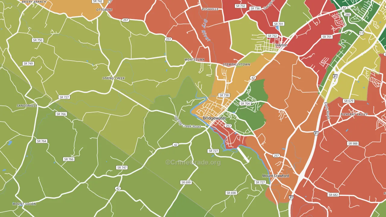 Bridgewater, VA Map of Drug-Related Crime Rates