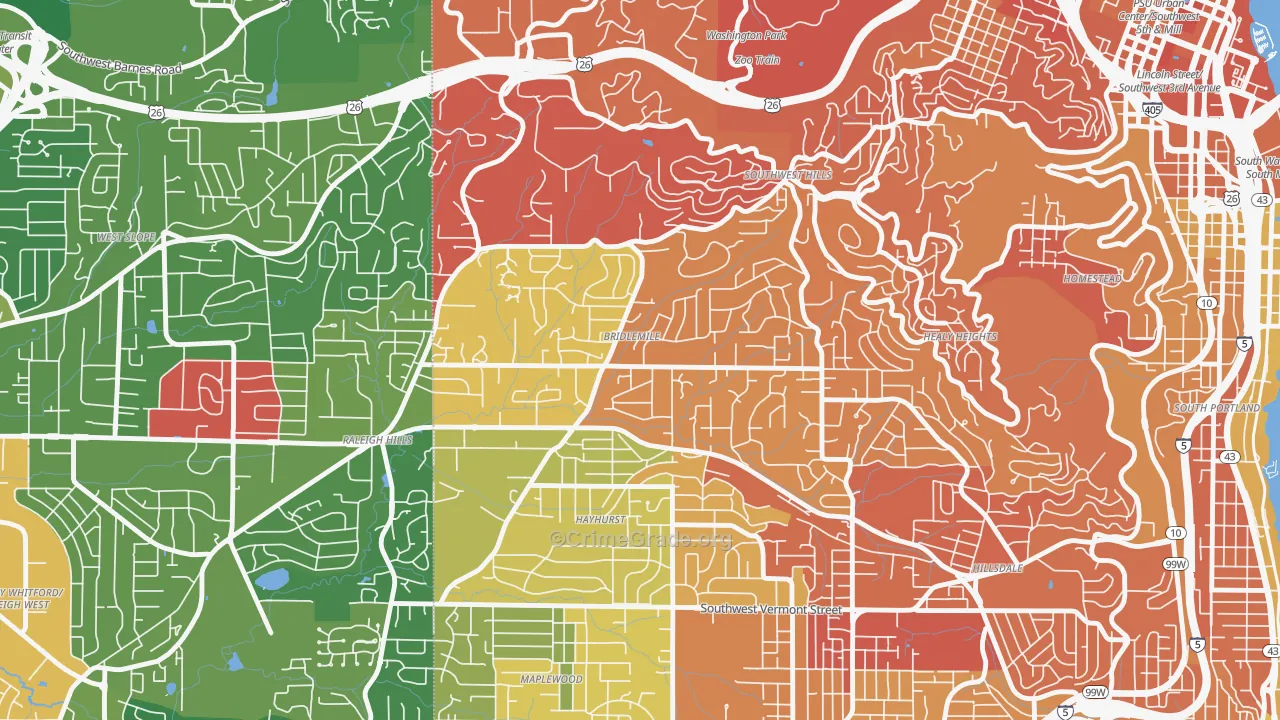 Bridlemile, Portland, OR Map of Drug-Related Crime Rates