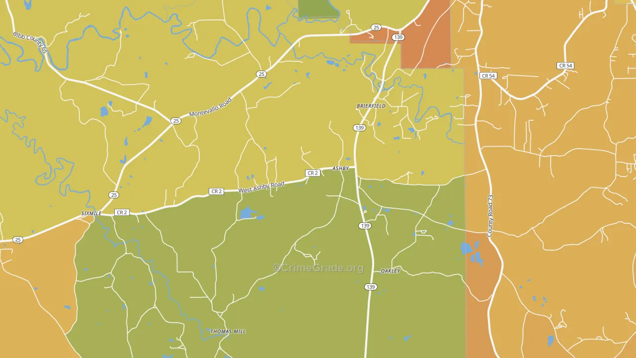 Brierfield, AL Map of Drug-Related Crime Rates
