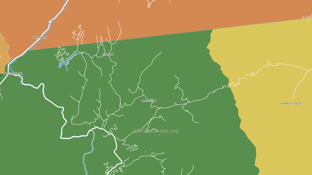 Briertown, NC Map of Drug-Related Crime Rates