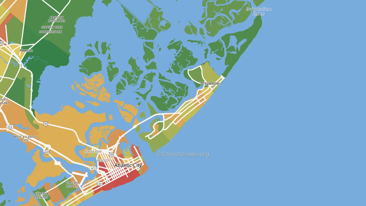 Brigantine, NJ Map of Drug-Related Crime Rates