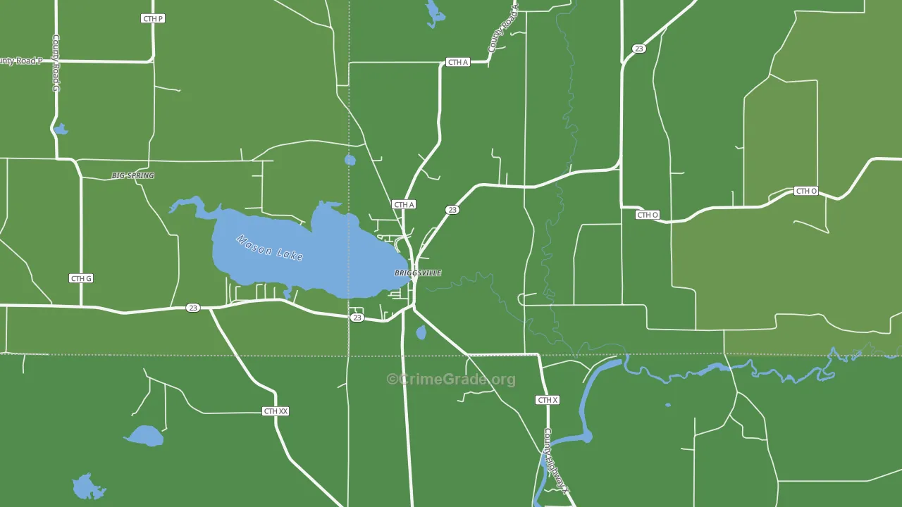 Briggsville, WI Map of Drug-Related Crime Rates