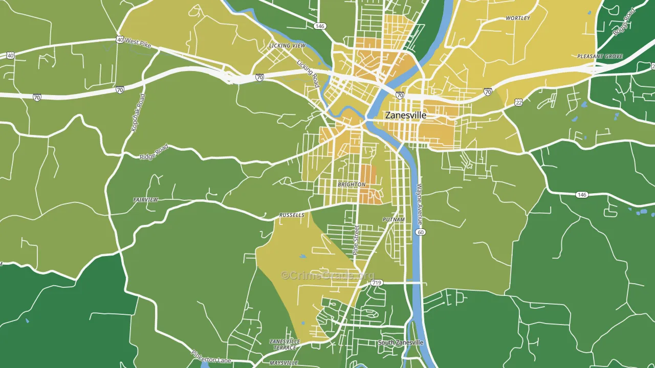 Brighton Historic District, Zanesville, OH Map of Drug-Related Crime Rates