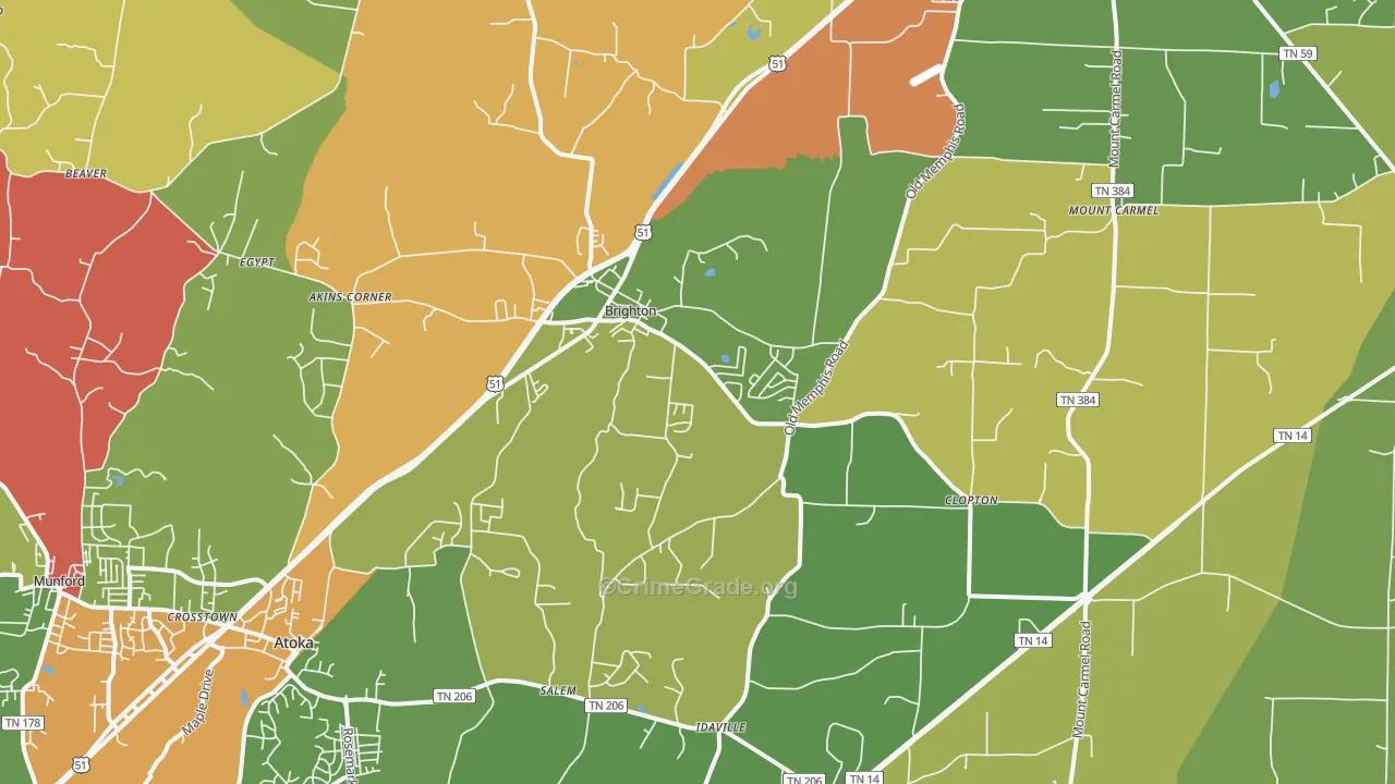 Brighton, TN Map of Drug-Related Crime Rates