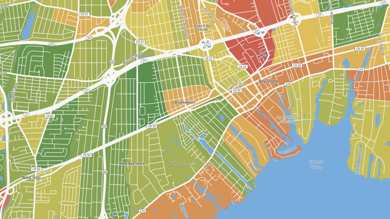 Brightwaters, NY Map of Drug-Related Crime Rates