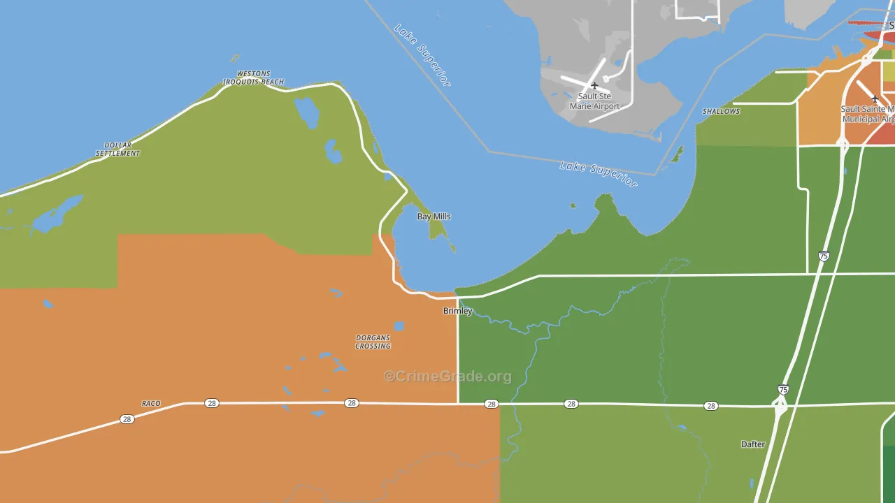 Brimley, MI Map of Drug-Related Crime Rates
